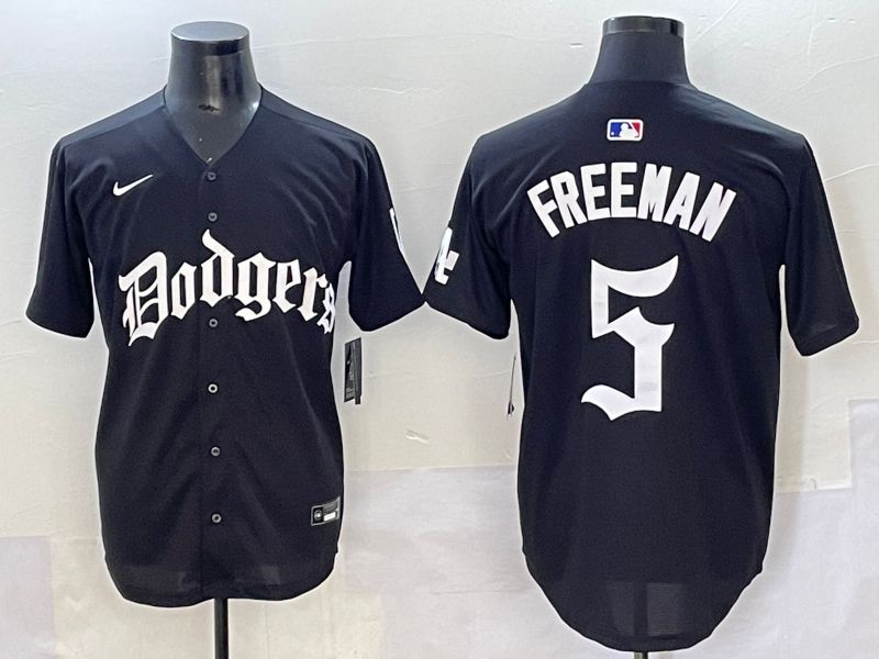Men 2025 Los Angeles Dodgers #5 Freeman Black Seventh generation Joint Name Nike MLB Jersey style 1